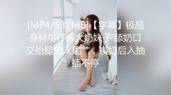 [MP4/532MB]【字幕】极品身材牛仔裤大奶妹子 舔奶口交抬腿侧入猛艹，摸奶后入抽插不停